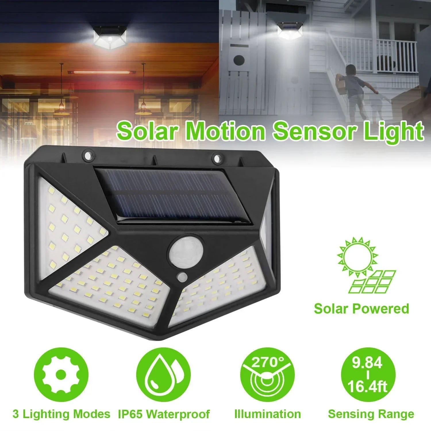 Solar Security Light — 100 LED Motion Sensor Outdoor Wall Light