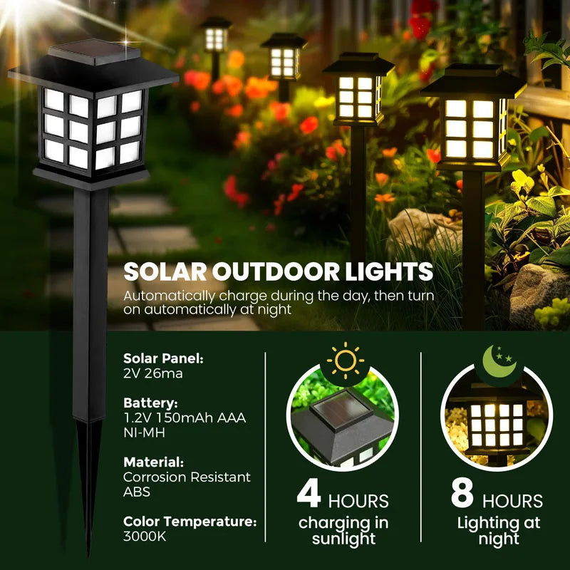 8-Pack Solar Garden Pathway Lights - Waterproof LED Outdoor Lamp Set