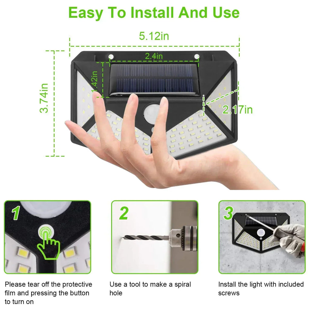 Solar Security Light — 100 LED Motion Sensor Outdoor Wall Light