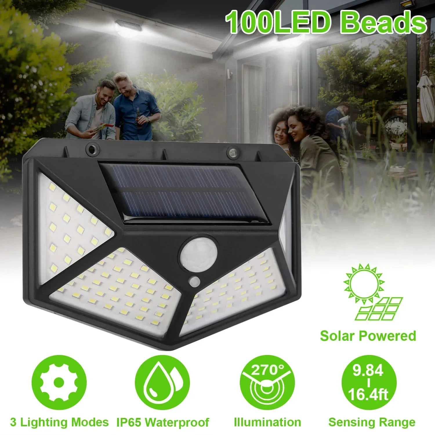 Solar Security Light — 100 LED Motion Sensor Outdoor Wall Light