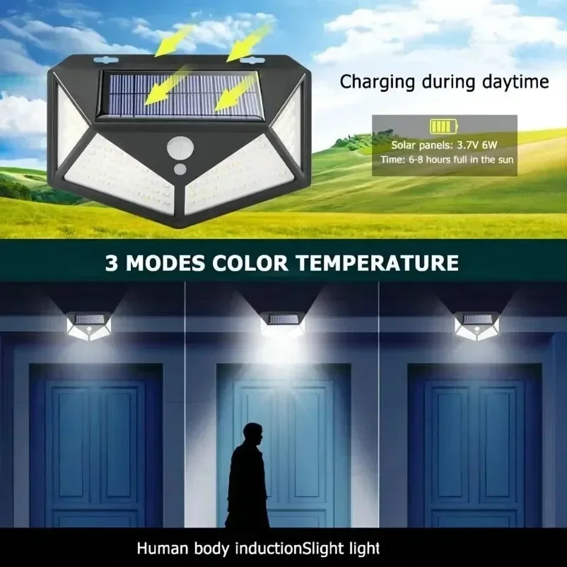 Solar Security Light — 100 LED Motion Sensor Outdoor Wall Light