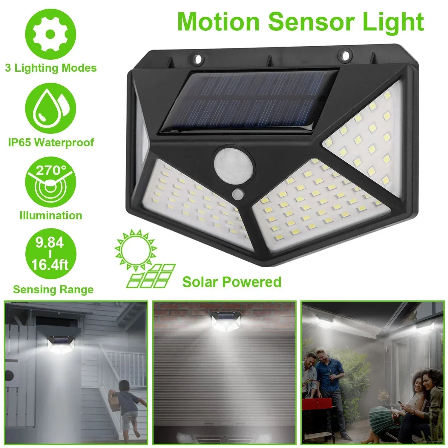 Solar Security Light — 100 LED Motion Sensor Outdoor Wall Light